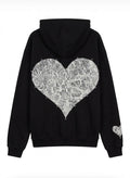 Polerón negro Corazón cuero Print Gris