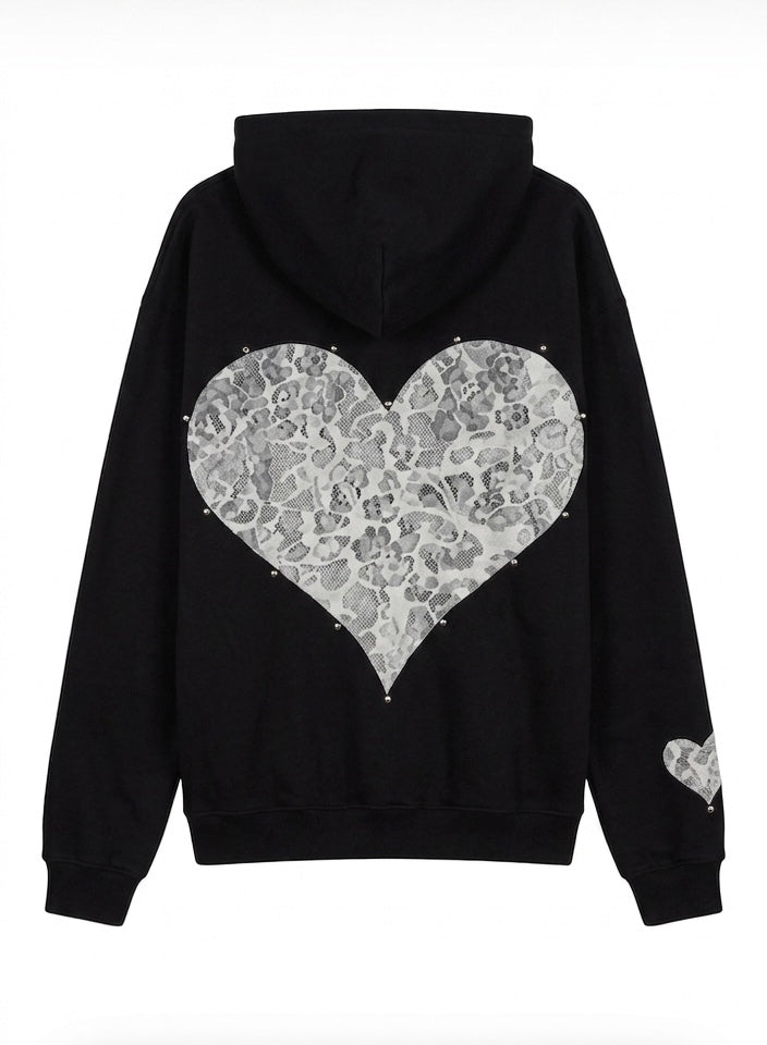 Polerón negro Corazón cuero Print Gris