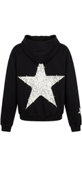 Polerón negro estrella cuero print gris