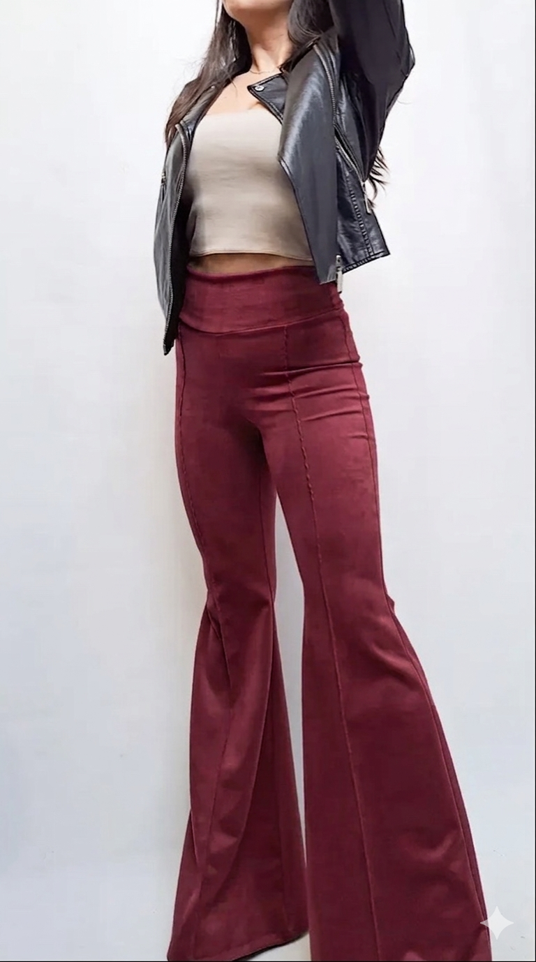 Flare pants gamuza burdeo